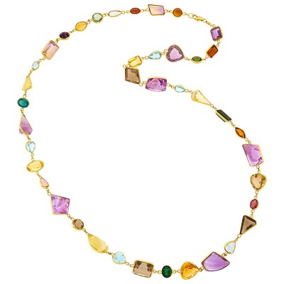 Lot 1024 - Long Gold and Colored-Stone Necklace