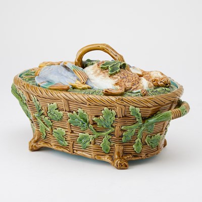 Lot 181 - Minton Majolica Game Pie Tureen and Cover with Hare and Wild Fowl