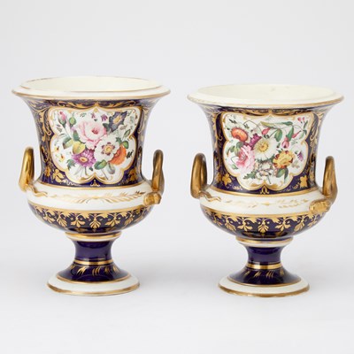 Lot 104 - Matched Pair of Royal Crown Derby Porcelain Two-Handled Vases