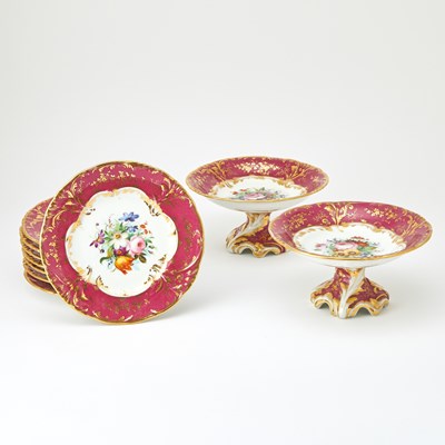 Lot 103 - English Porcelain Floral Decorated Partial Dessert Service