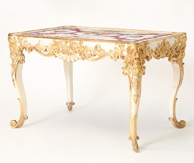 Lot 72 - Italian Painted and Parcel Gilt Table with a Painted Alabaster Top