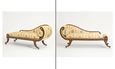 Lot 163 - Rare Pair of Regency Penwork Decorated Daybeds