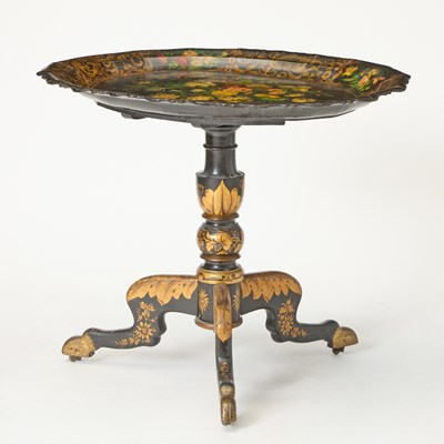 Lot 161 - Victorian Painted Papier-Mâché Top and Wood Tilt Top Table