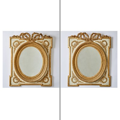 Lot 69 - Pair of Louis XVI Style Painted and Parcel Gilt Mirrors