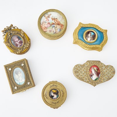 Lot 114 - Group of Six Decorative Enamel and Porcelain Inset Boxes