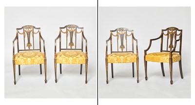 Lot Set of Four George III Polychrome Painted Armchairs