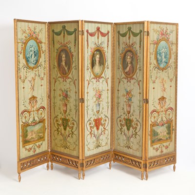 Lot 58 - Louis XVI Style Five-Panel Giltwood Screen