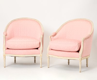 Lot 54 - Pair of Louis XVI Style Painted Upholstered Bergères