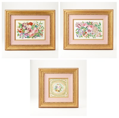 Lot 88 - Three Continental Floral Painted Framed Porcelain Plaques