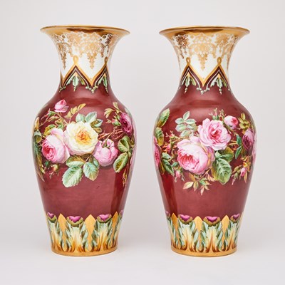 Lot 89 - Pair of Continental Gilt and Floral Decorated Porcelain Vases