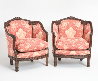 Lot 50 - Pair Louis XVI Style Mahogany Upholstered Bergères