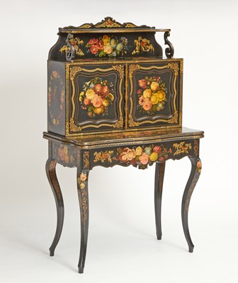 Lot 49 - Louis Phillippe floral decorated black painted Bonheur du jour