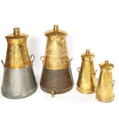 Lot 206 - Four Large Brass and Tin Lighthouse-Form Milk Vessels