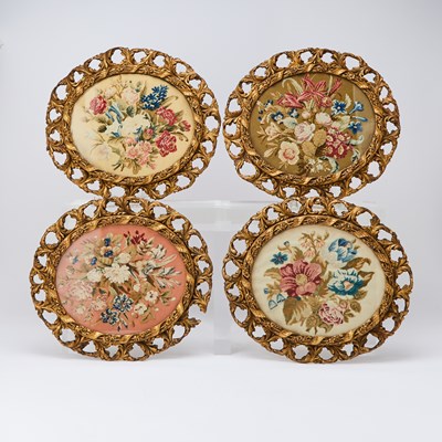 Lot 45 - Set of French Oval Framed Floral Needlework Panels