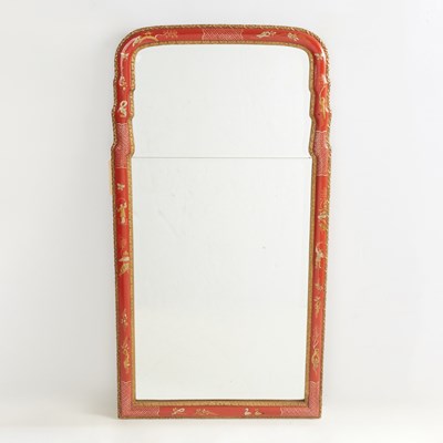 Lot 202 - Queen Anne Style Red Chinoiserie Mirror