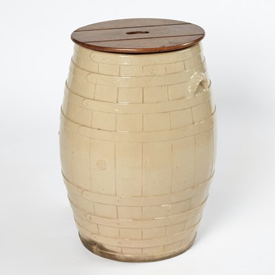 Lot 207 - Large Salt Glazed Barrel with Wooden  Lid