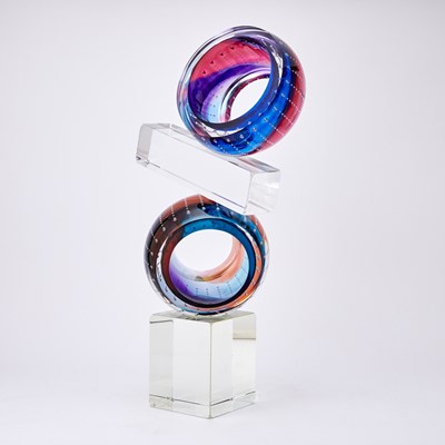 Lot 73 - Leon Applebaum Cut and Polished Glass Sculpture Entitled "Orbit 2"