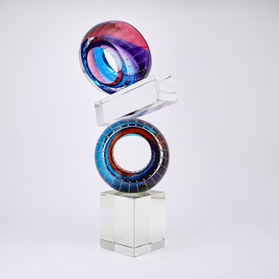 Lot 73 - Leon Applebaum Cut and Polished Glass Sculpture Entitled "Orbit 2"