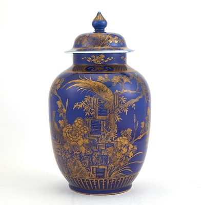 Lot 672 - A Chinese Gilt Decorated Powder Blue Porcelain Jar and Cover