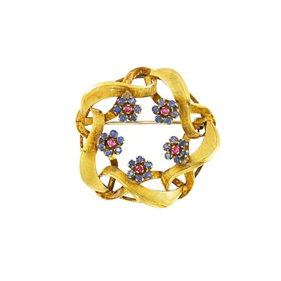 Lot 2182 - Gold, Sapphire and Ruby Wreath Brooch
