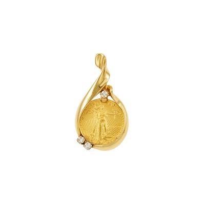 Lot 1223 - Gold, Gold Coin and Diamond Pendant