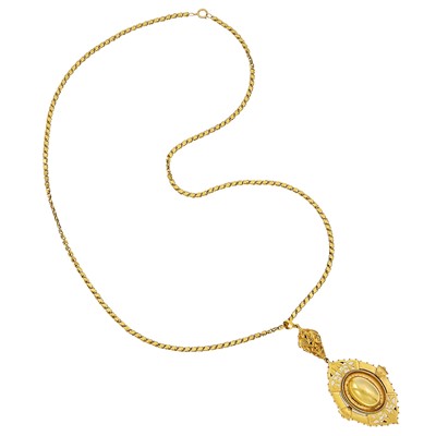 Lot 1126 - Gold Pendant with Long Chain Necklace