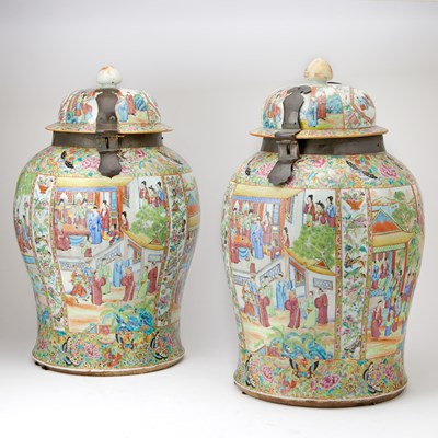 Lot 121 - Exceptionally Large Pair of Chinese Rose Mandarin Porcelain Baluster Jars and Covers