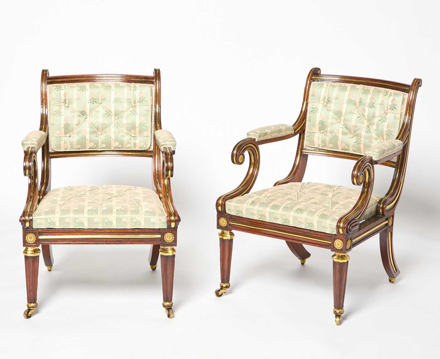 Lot 132 - Pair of Fine Regency Rosewood and Brass-Mounted Armchairs