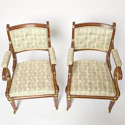 Lot 132 - Pair of Fine Regency Rosewood and Brass-Mounted Armchairs