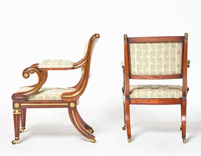 Lot 132 - Pair of Fine Regency Rosewood and Brass-Mounted Armchairs