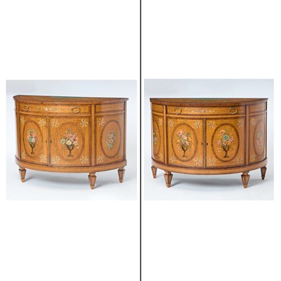 Lot 200 - Pair of George III Style Painted Satinwood and Rosewood Commodes