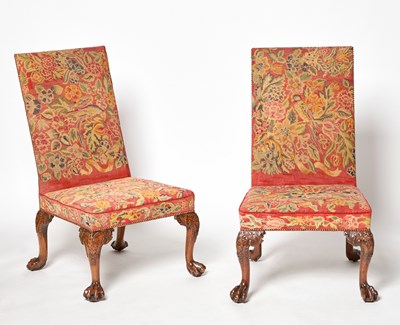 Lot Pair of George II  Needlework Upholstered Walnut Side Chairs