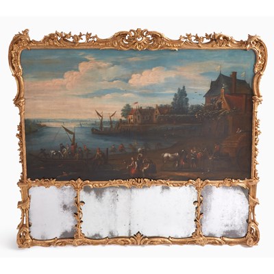 Lot 147 - George II Giltwood Over-Mantel Mirror with a Painting