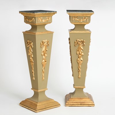 Lot 42 - Pair of Italian Neoclassical  Style Parcel-Gilt and Painted Wood Pedestals