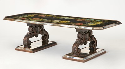 Lot 41 - Low Table With Reverse-Painted Mirror on Carved Oak Base