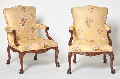 Lot 146 - Pair of George III Carved Mahogany Library Armchairs