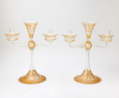 Lot 74 - Pair of Murano Blown Glass Two-Light Candelabra