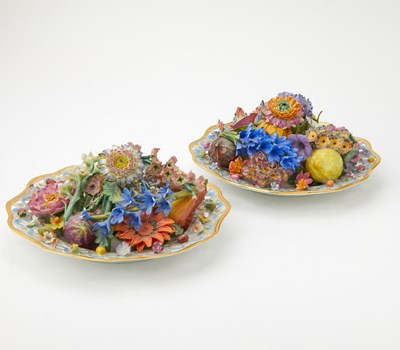 Lot 85 - Pair of Meissen Porcelain Flower and Fruit -Form Still-Life Plates