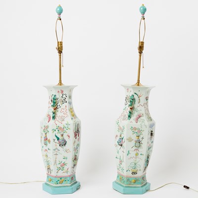Lot 116 - Pair of Chinese Enameled Porcelain Hexagonal Vases