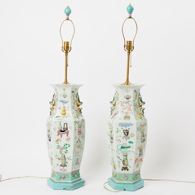 Lot 116 - Pair of Chinese Enameled Porcelain Hexagonal Vases