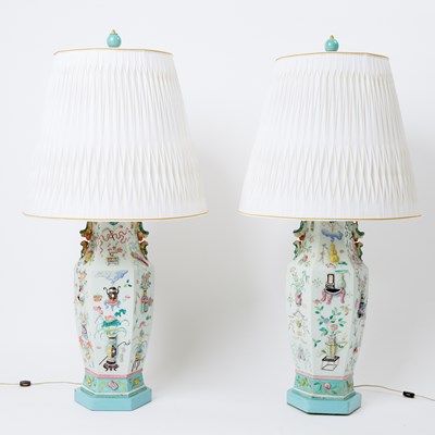 Lot 116 - Pair of Chinese Enameled Porcelain Hexagonal Vases