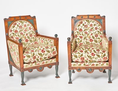 Lot Pair of Continental Neoclassical Mahogany and Part-Bronzed Bergères