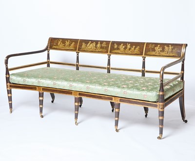 Lot 199 - Regency Faux Rosewood Painted and Parcel Gilt Four-Chairback Settee