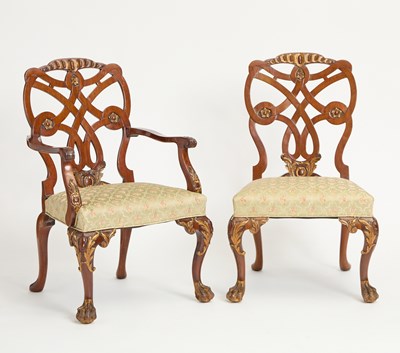 Lot 129 - Set of Fourteen George II Style Mahogany and Parcel-Gilt Dining Chairs