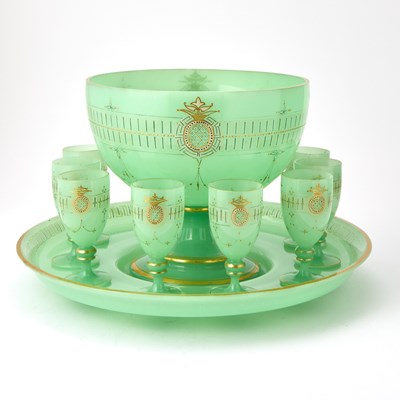 Lot 25 - Green Opaline Glass Punch Set