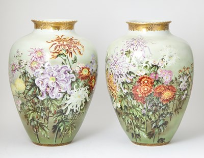 Lot 115 - Pair of Japanese Gilt and Floral Decorated Porcelain Vases