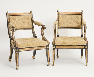 Lot 131 - Pair of Regency Painted and Parcel Gilt Armchairs