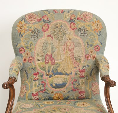 Lot 144 - Pair of George III Needlepoint-Upholstered Mahogany Open Armchairs