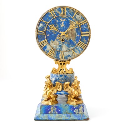 Lot 29 - E. F. Caldwell Lapis Lazuli and Gilt Bronze Disc Form Clock