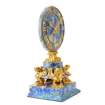 Lot 29 - E. F. Caldwell Lapis Lazuli and Gilt Bronze Disc Form Clock